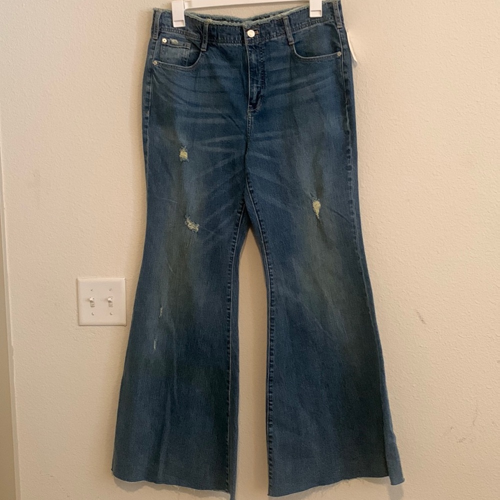Anthropologie Distressed Dark Wash Flare Jeans